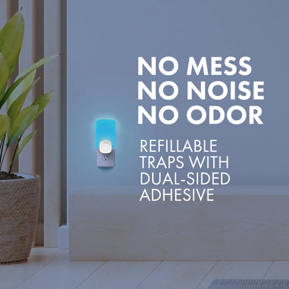 (4 Pack)  Light Trap, Attracts and Traps Flying Insects, Emits Soft Blue Light, [Includes Starter Kit with 1 Light Trap and 1 Cartridge]
