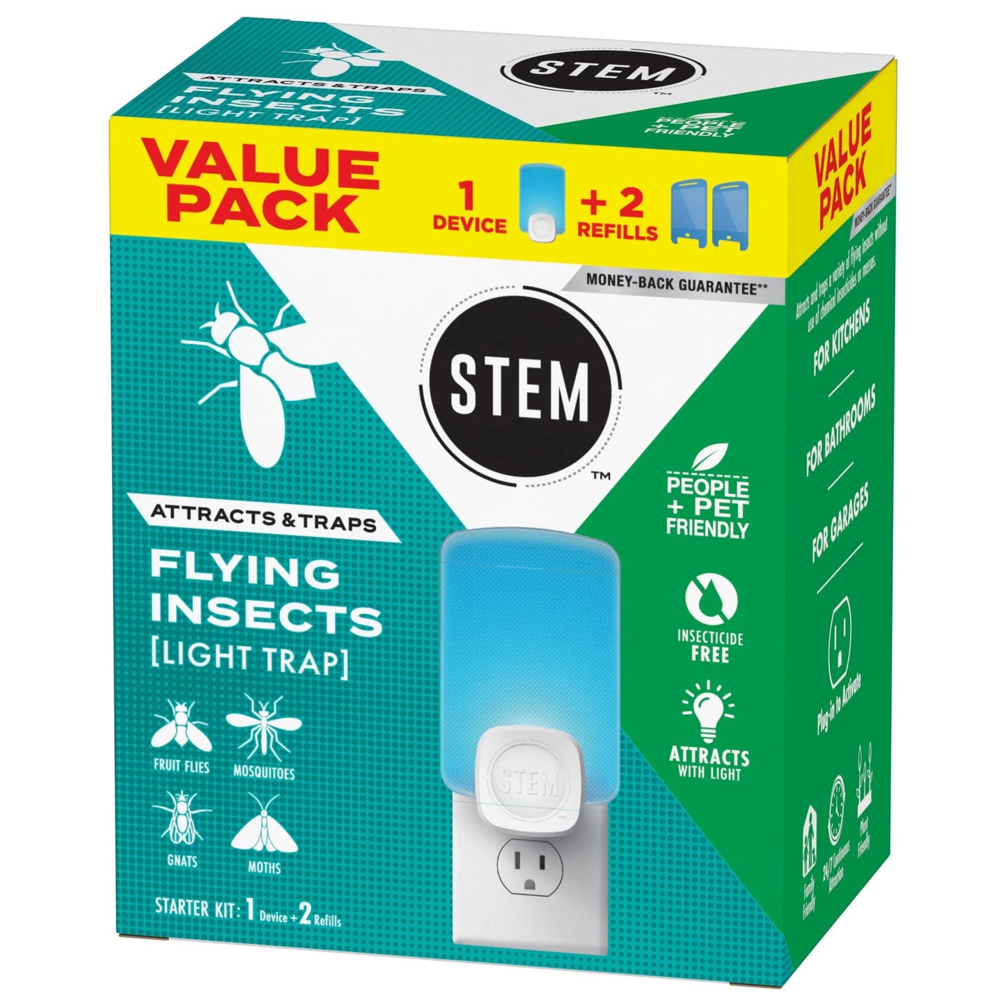 Light Trap, Attracts and Traps Flying Insects, Emits Soft Blue Light, [Includes Starter Kit with 1 Light Trap and 2 Cartridges]