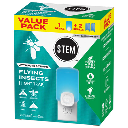 Light Trap, Attracts and Traps Flying Insects, Emits Soft Blue Light, [Includes Starter Kit with 1 Light Trap and 2 Cartridges]