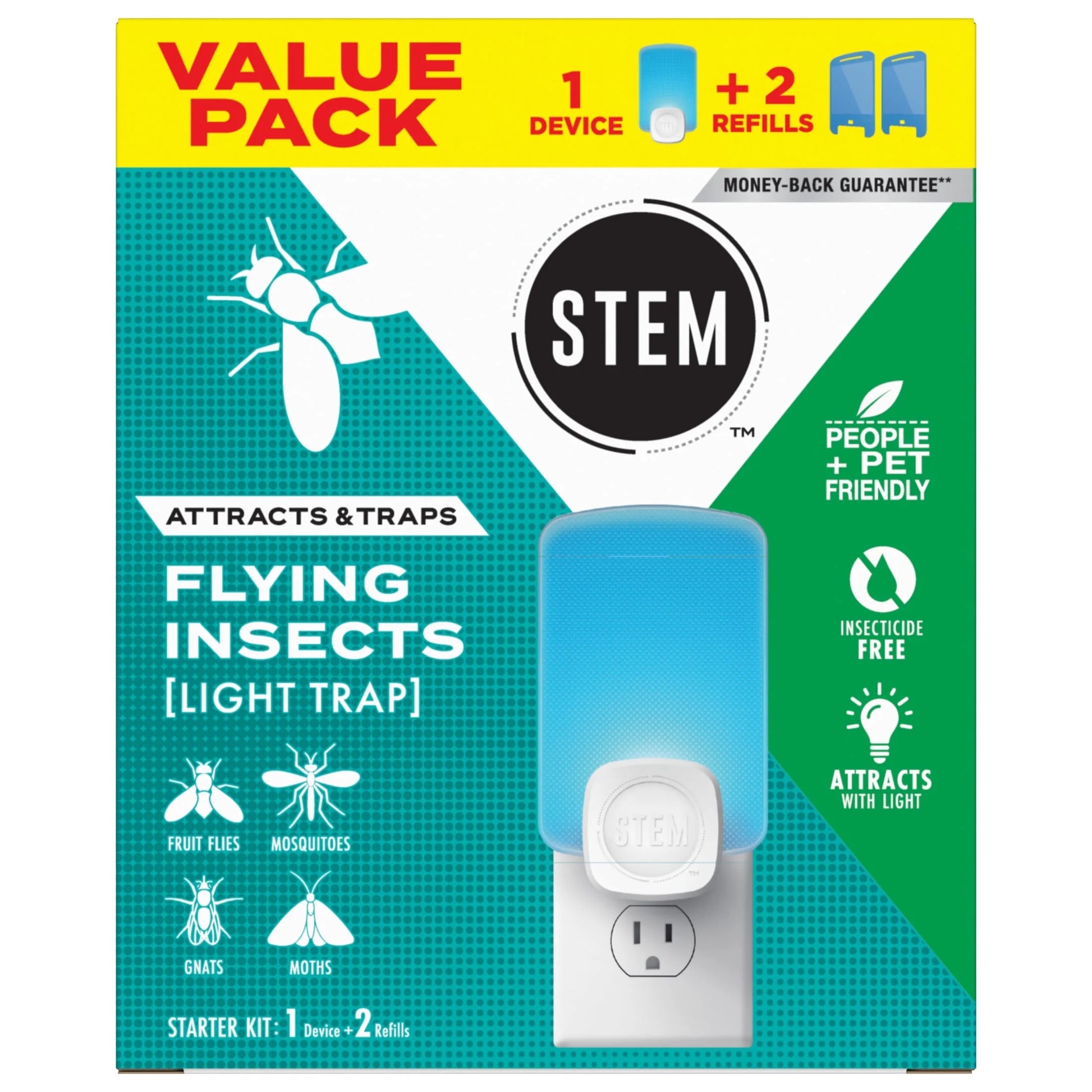 Light Trap, Attracts and Traps Flying Insects, Emits Soft Blue Light, [Includes Starter Kit with 1 Light Trap and 2 Cartridges]