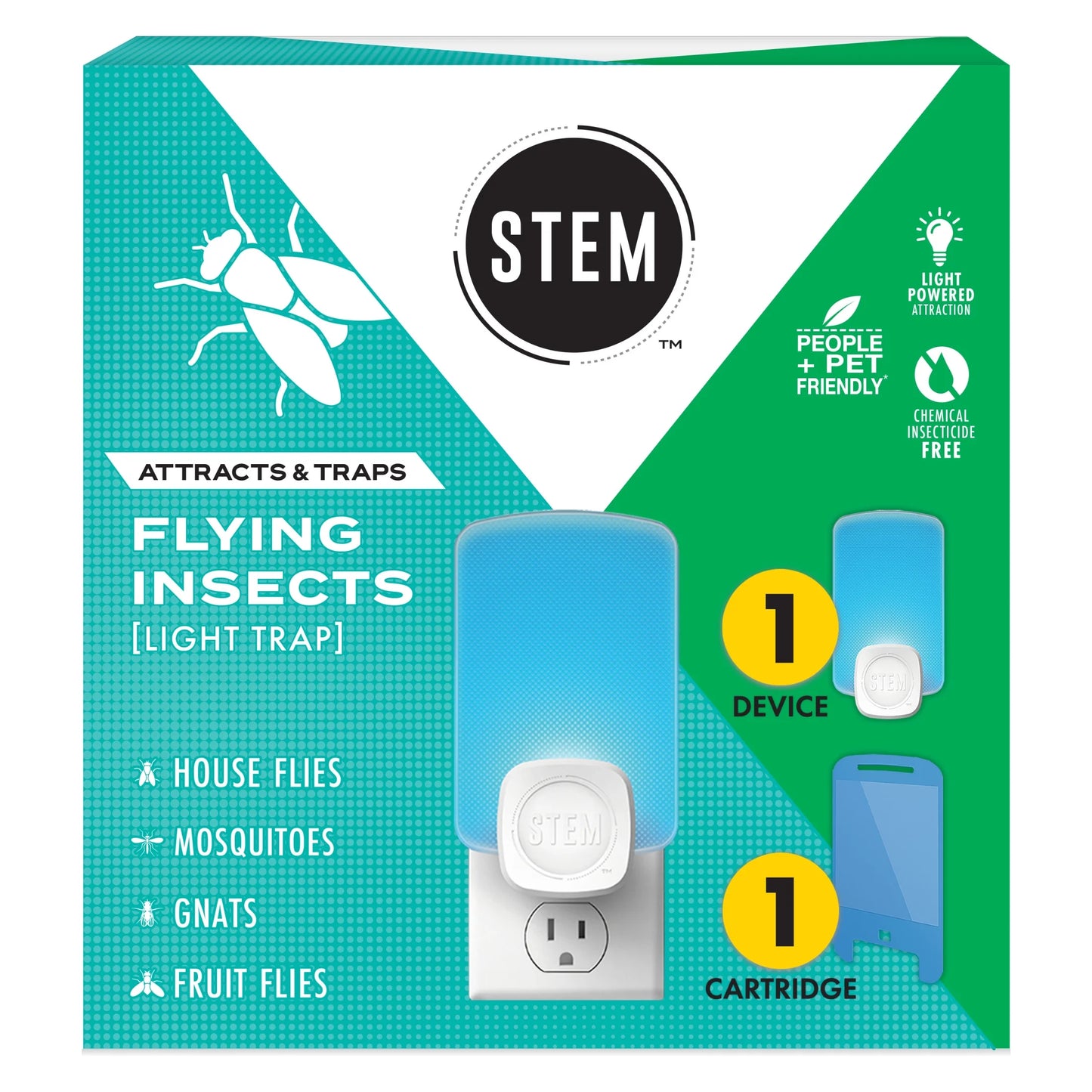 (4 Pack)  Light Trap, Attracts and Traps Flying Insects, Emits Soft Blue Light, [Includes Starter Kit with 1 Light Trap and 1 Cartridge]