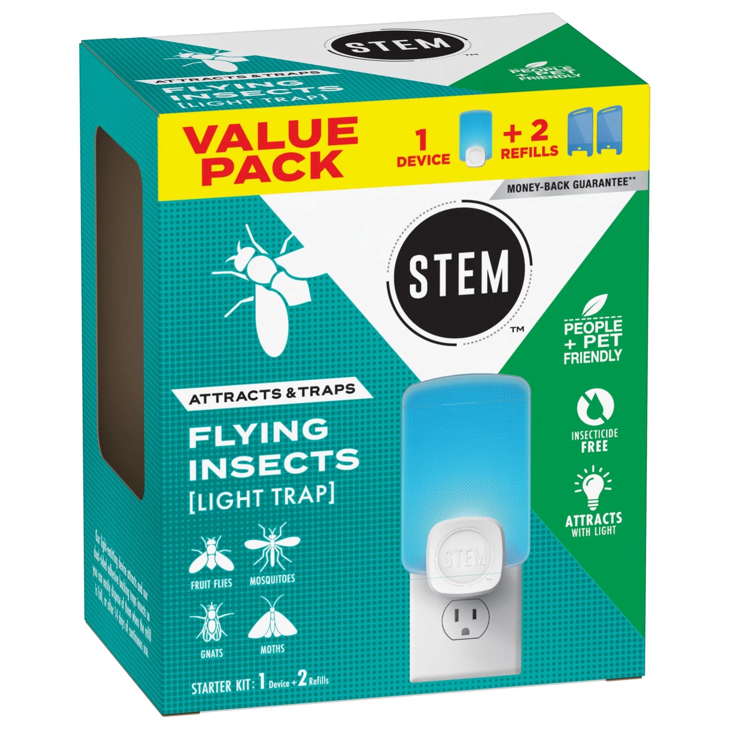 Light Trap, Attracts and Traps Flying Insects, Emits Soft Blue Light, [Includes Starter Kit with 1 Light Trap and 2 Cartridges]