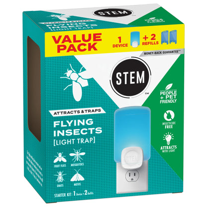Light Trap, Attracts and Traps Flying Insects, Emits Soft Blue Light, [Includes Starter Kit with 1 Light Trap and 2 Cartridges]