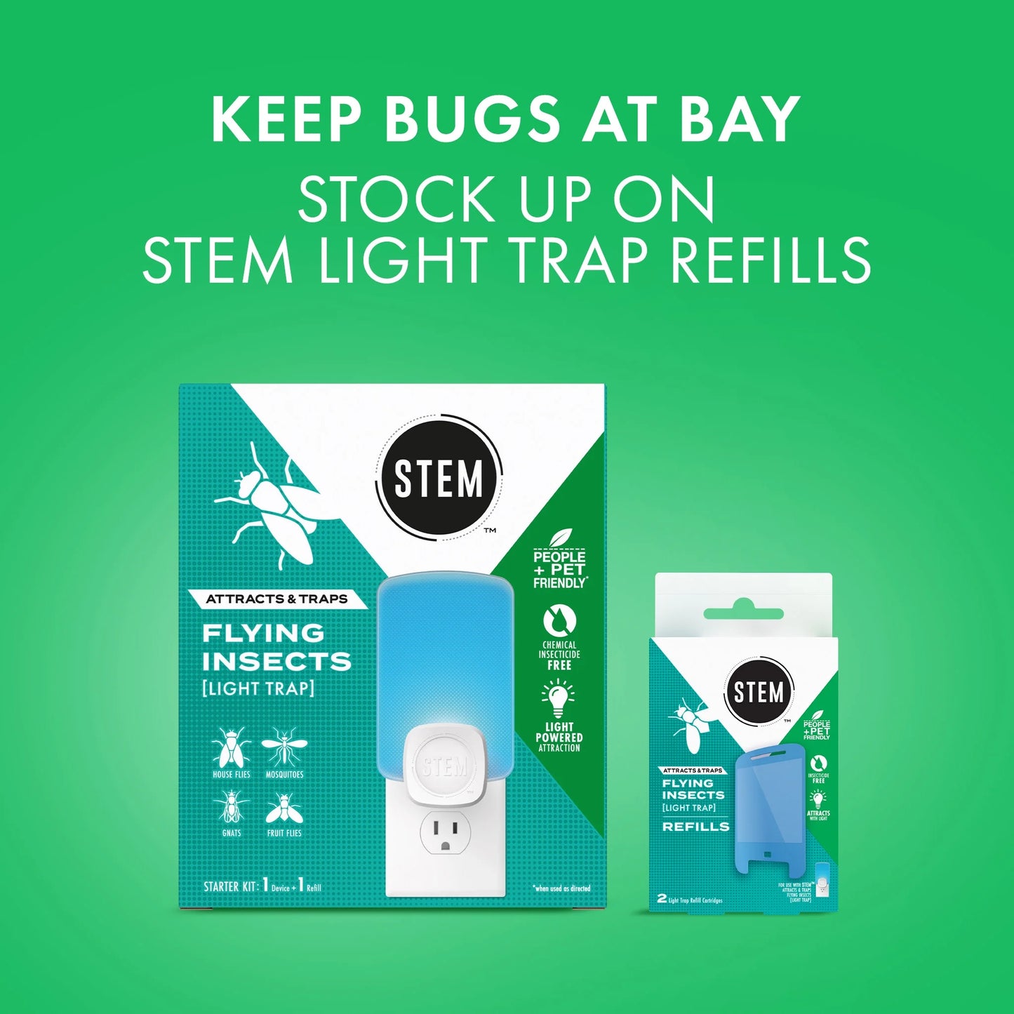 (4 Pack)  Light Trap, Attracts and Traps Flying Insects, Emits Soft Blue Light, [Includes Starter Kit with 1 Light Trap and 1 Cartridge]
