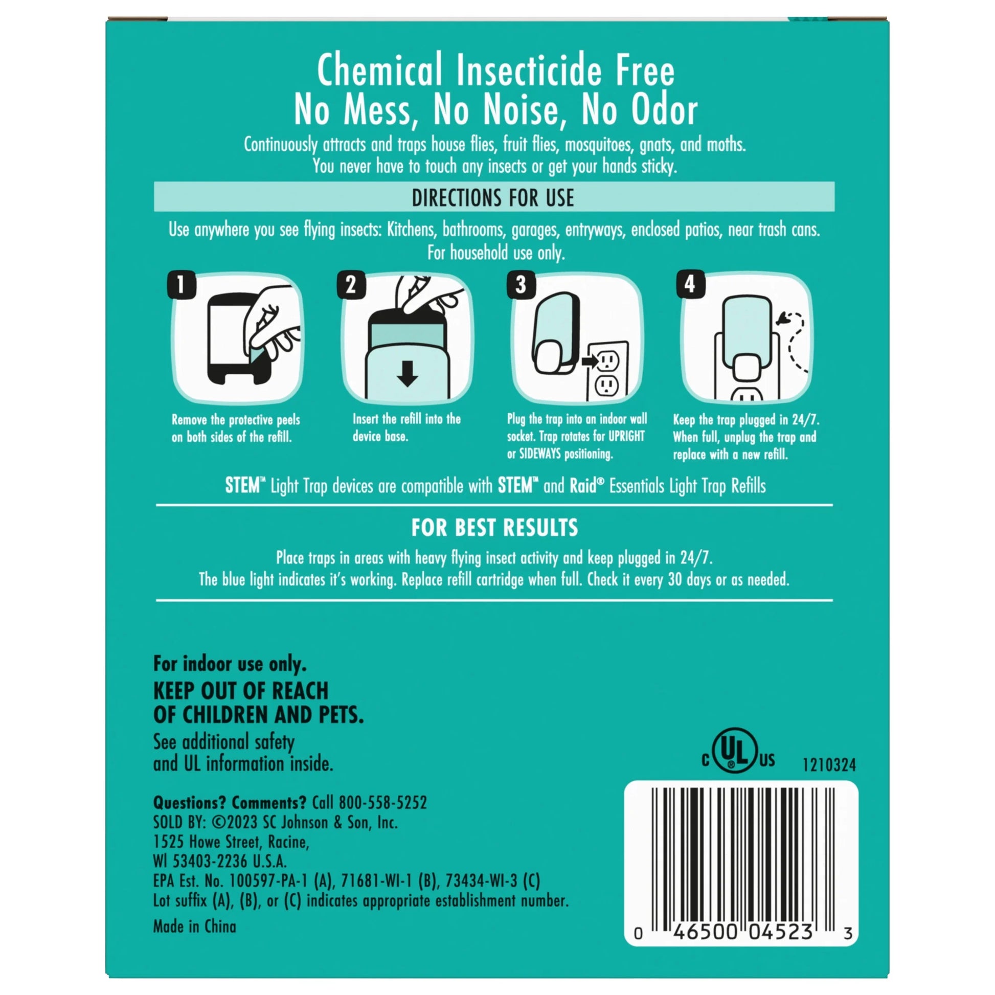 (4 Pack)  Light Trap, Attracts and Traps Flying Insects, Emits Soft Blue Light, [Includes Starter Kit with 1 Light Trap and 1 Cartridge]