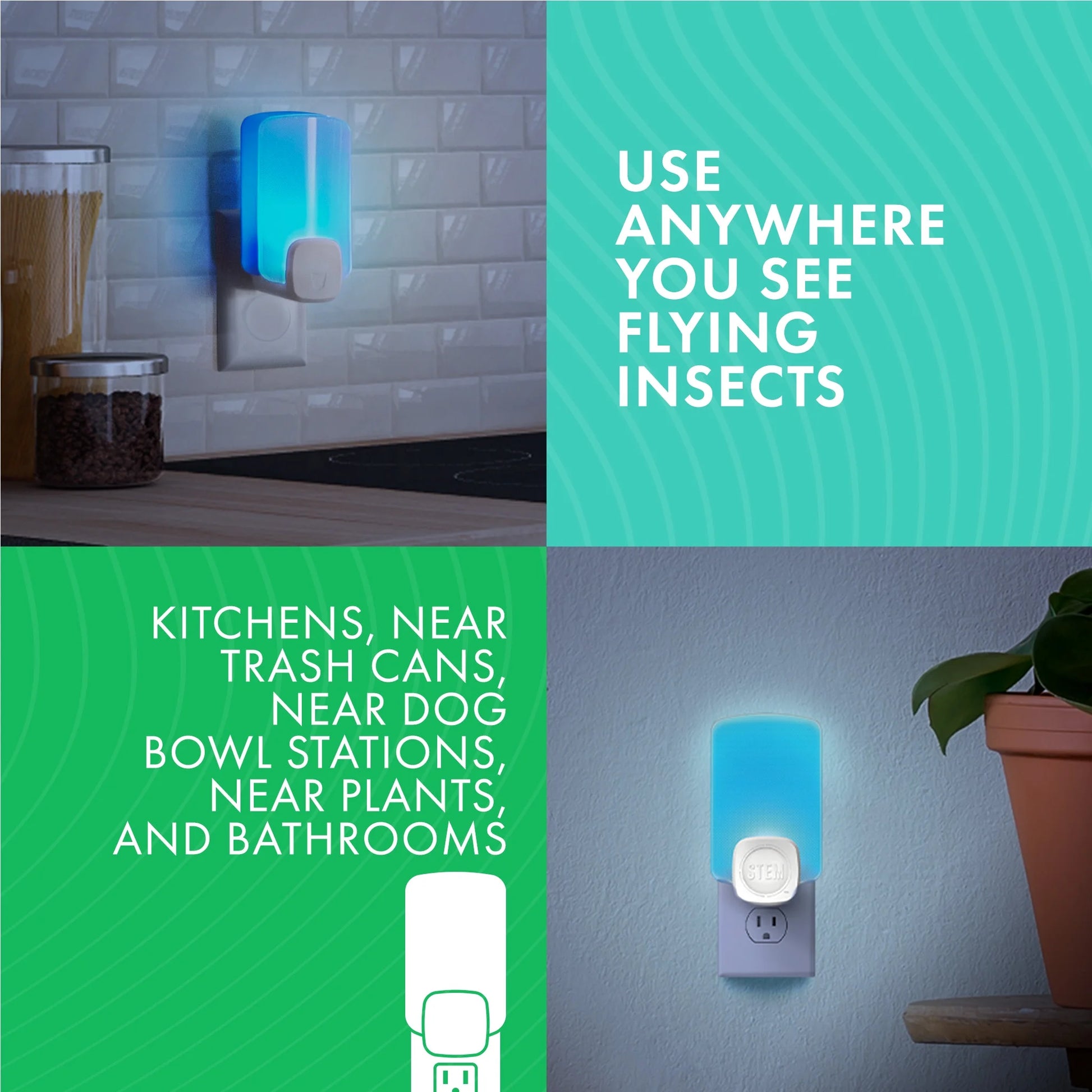 (4 Pack)  Light Trap, Attracts and Traps Flying Insects, Emits Soft Blue Light, [Includes Starter Kit with 1 Light Trap and 1 Cartridge]