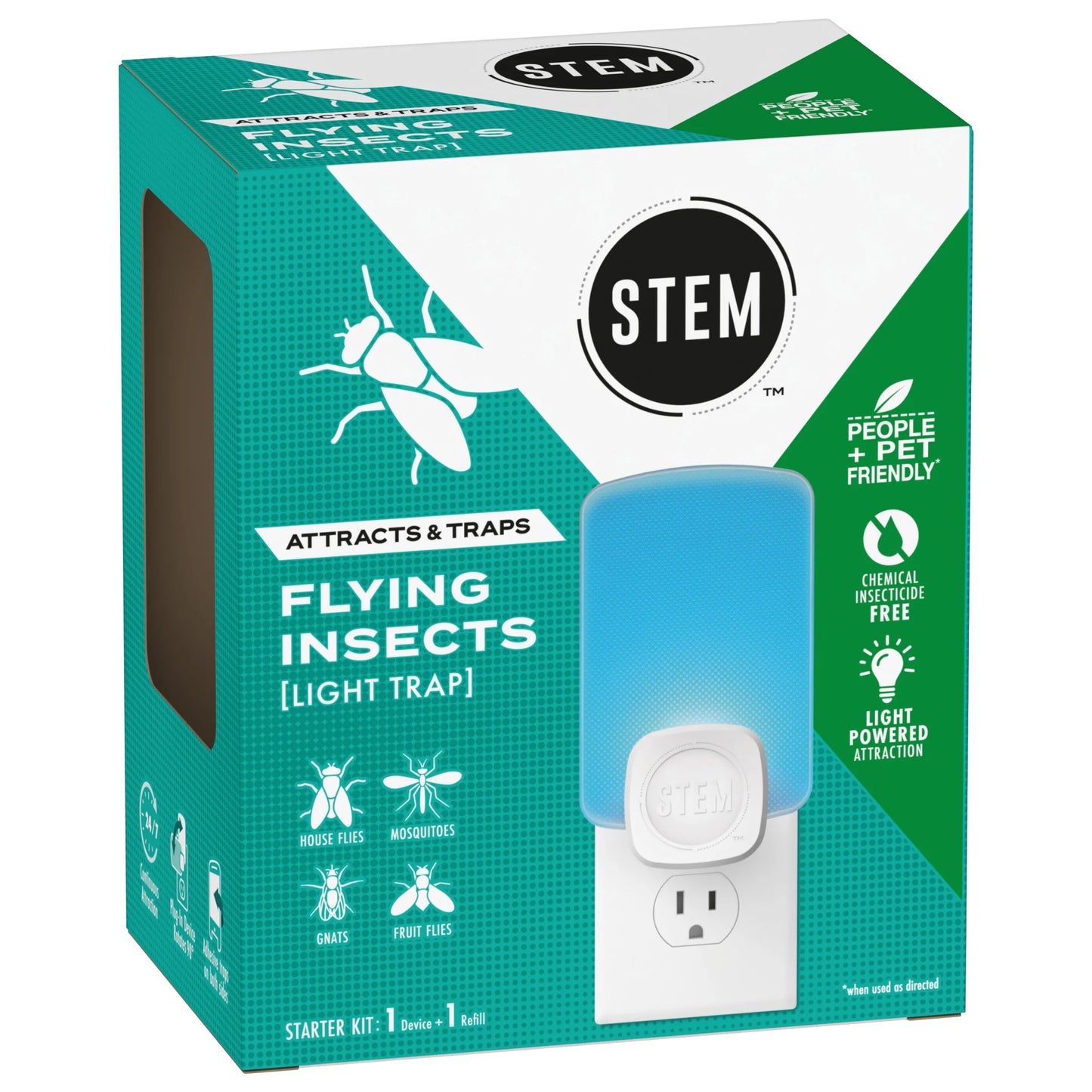 (4 Pack)  Light Trap, Attracts and Traps Flying Insects, Emits Soft Blue Light, [Includes Starter Kit with 1 Light Trap and 1 Cartridge]