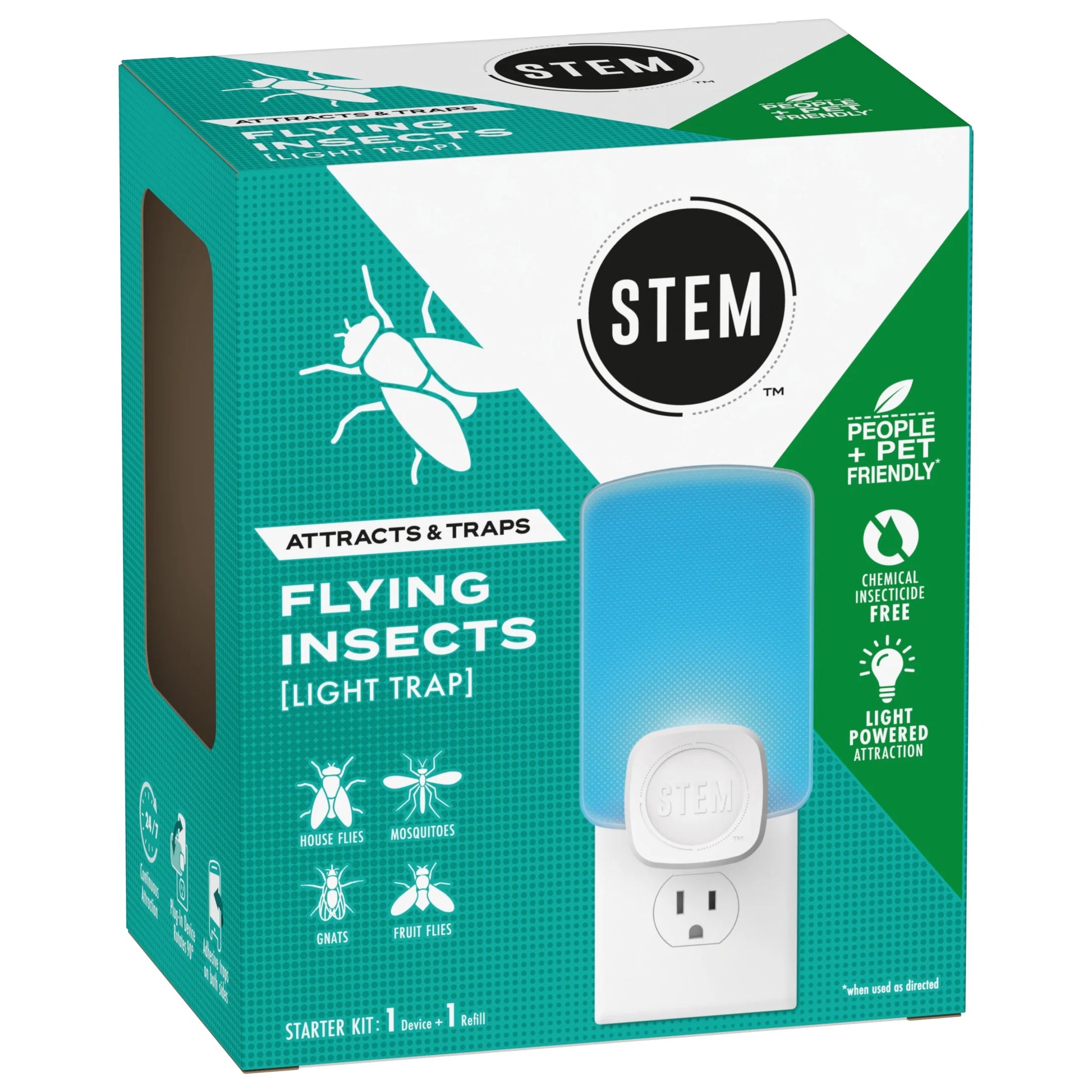 (4 Pack)  Light Trap, Attracts and Traps Flying Insects, Emits Soft Blue Light, [Includes Starter Kit with 1 Light Trap and 1 Cartridge]