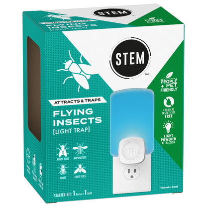 (4 Pack)  Light Trap, Attracts and Traps Flying Insects, Emits Soft Blue Light, [Includes Starter Kit with 1 Light Trap and 1 Cartridge]
