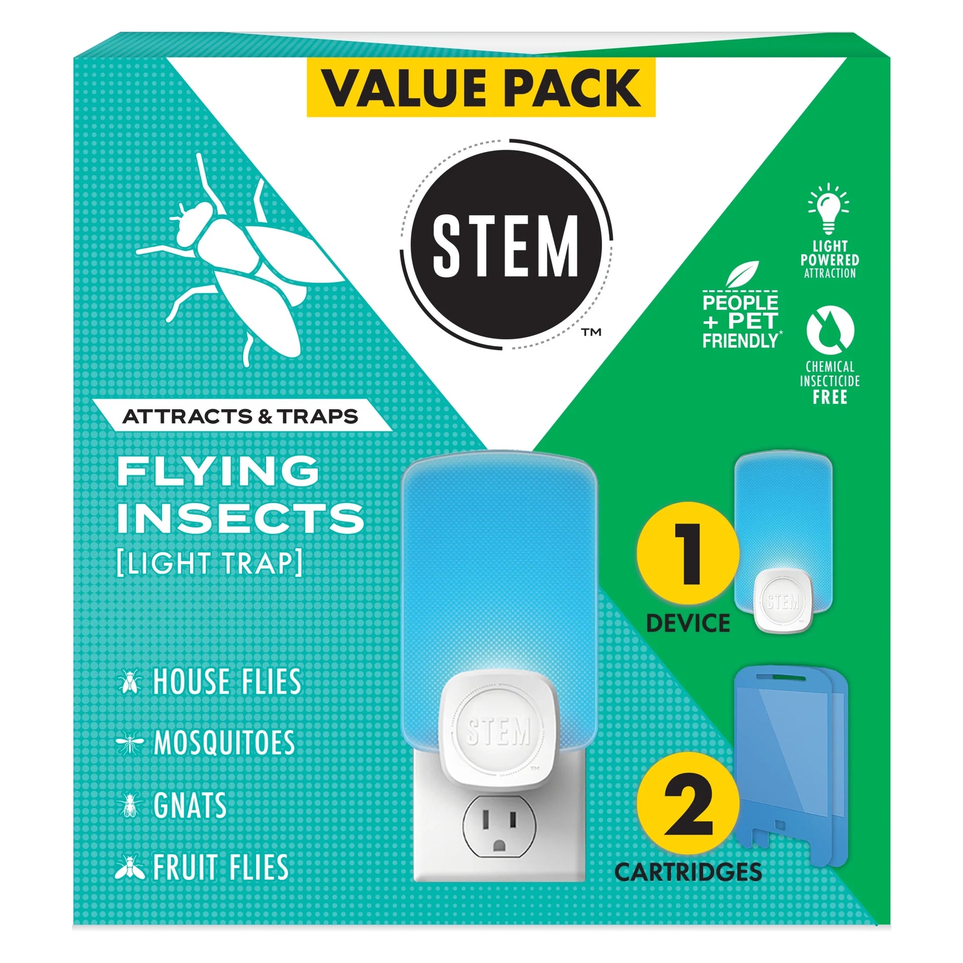 Light Trap, Attracts and Traps Flying Insects, Emits Soft Blue Light, [Includes Starter Kit with 1 Light Trap and 2 Cartridges]