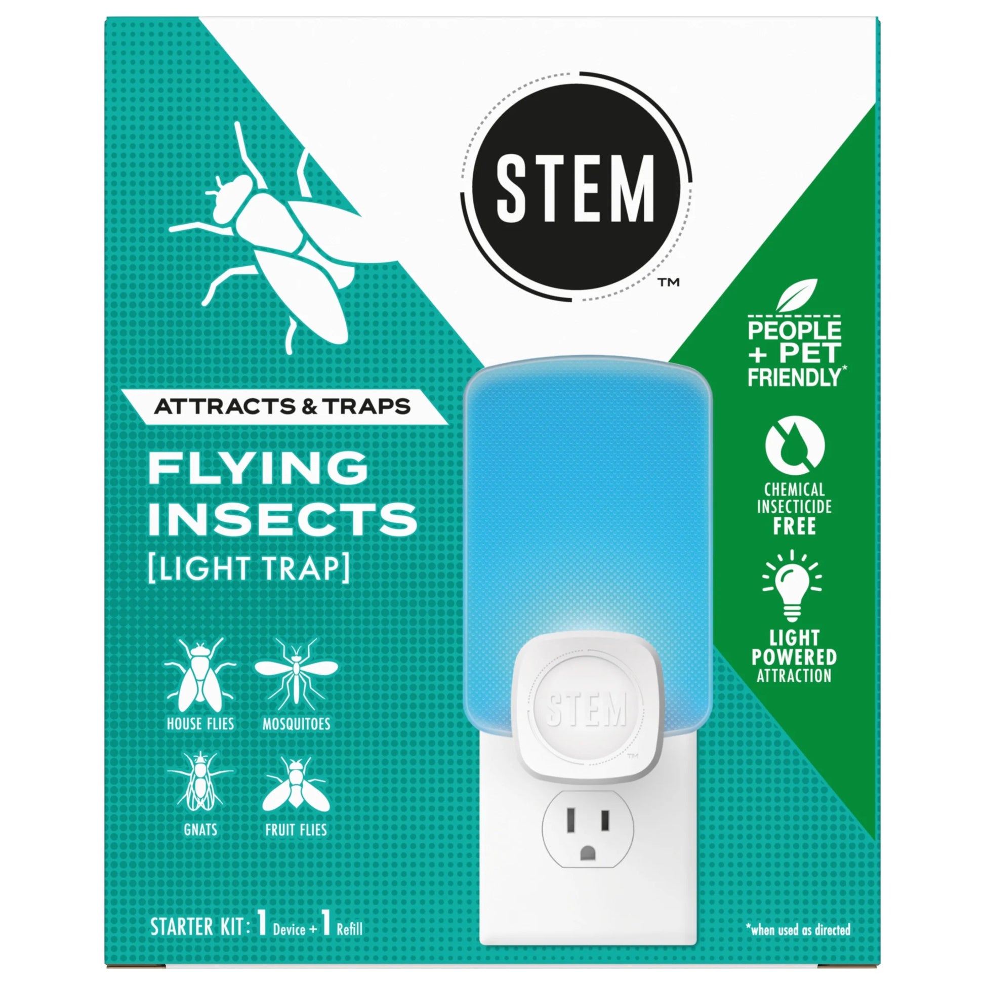(4 Pack)  Light Trap, Attracts and Traps Flying Insects, Emits Soft Blue Light, [Includes Starter Kit with 1 Light Trap and 1 Cartridge]