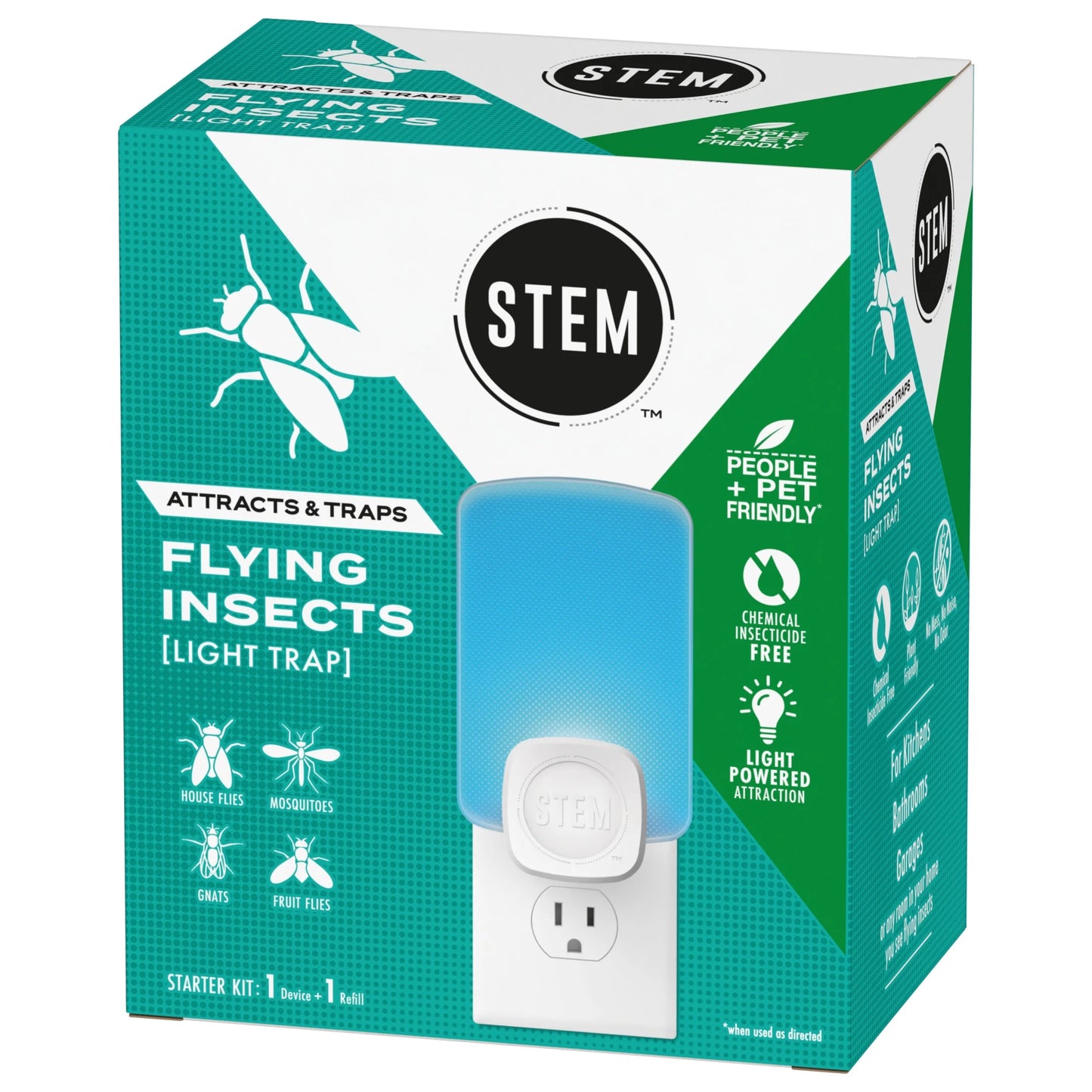 (4 Pack)  Light Trap, Attracts and Traps Flying Insects, Emits Soft Blue Light, [Includes Starter Kit with 1 Light Trap and 1 Cartridge]