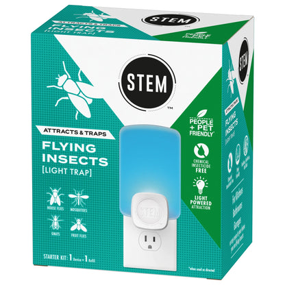 (4 Pack)  Light Trap, Attracts and Traps Flying Insects, Emits Soft Blue Light, [Includes Starter Kit with 1 Light Trap and 1 Cartridge]
